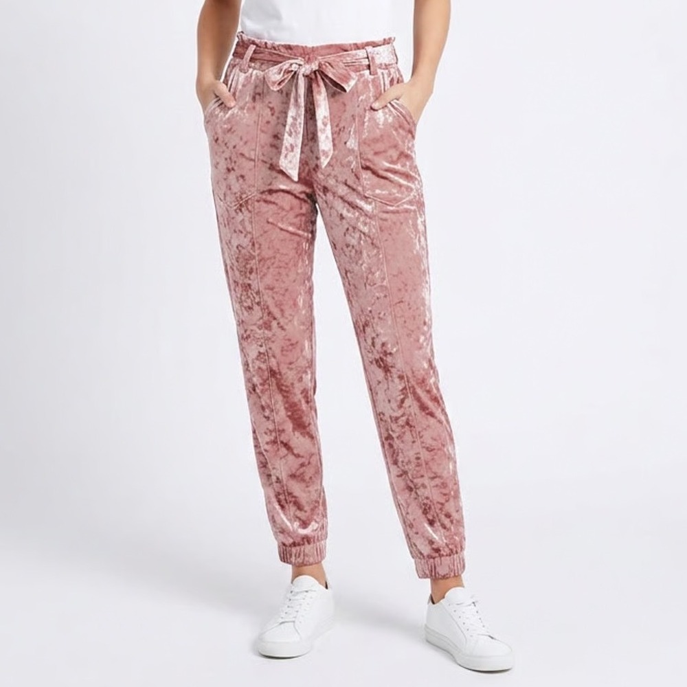 Jolt Womens Pink Crushed Velvet Jogger Pants Elastic Waist Size M